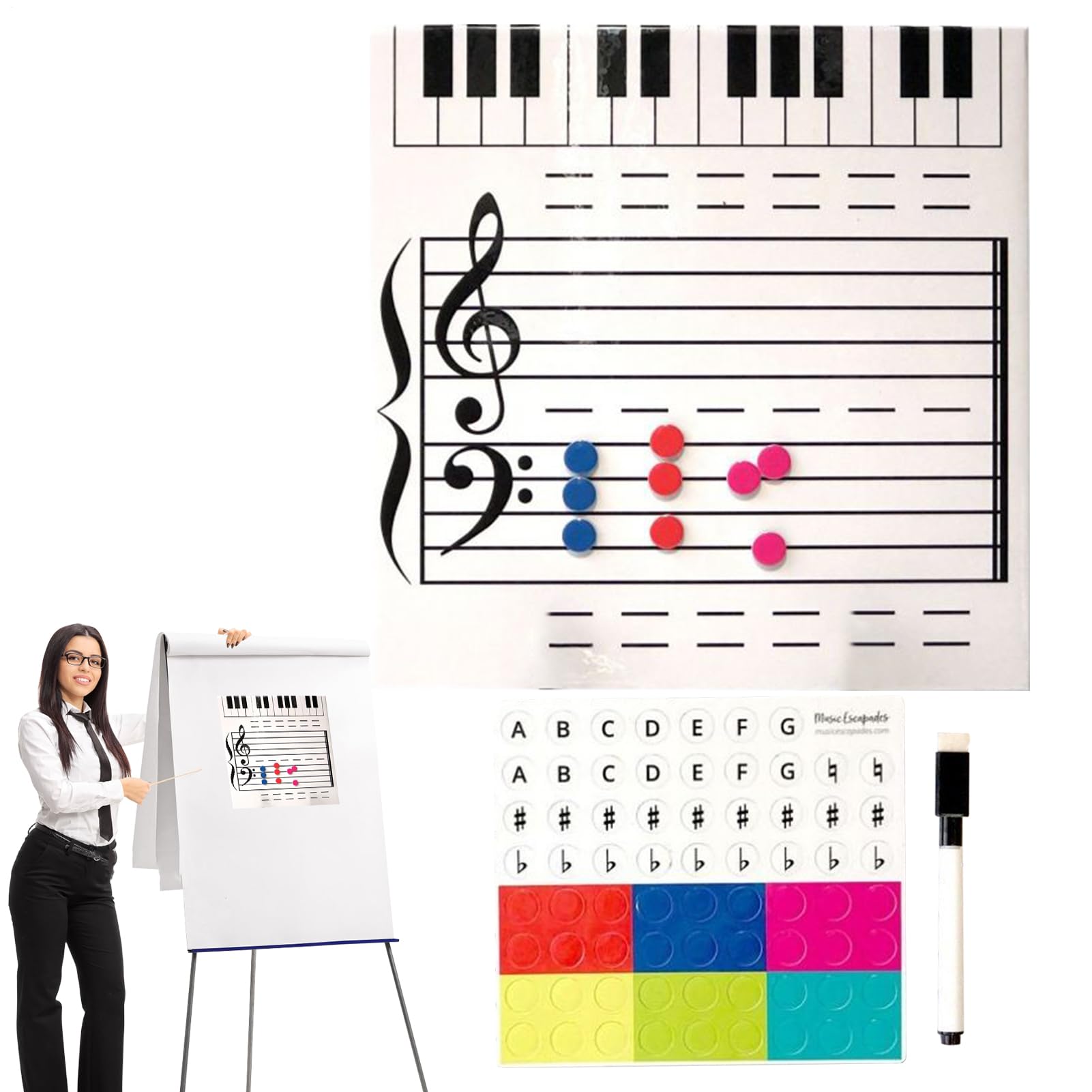 Trocken abwischbare Tafel für Musiknoten – doppelseitig, magnetisch, mit Marker, für Klassenzimmer und Lehrer, tragbares Whiteboard für Musiker und Chora