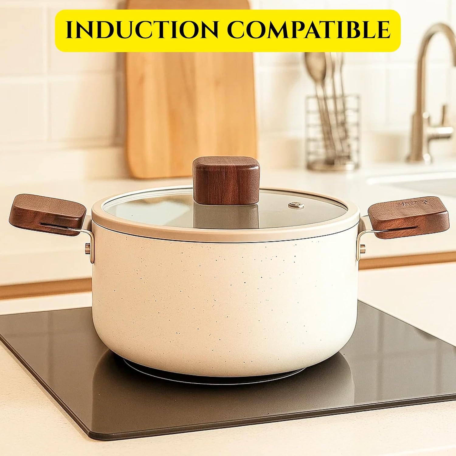 Neoflam Bien Kitchen 2.7QT Nonstick Stock Pot with Glass Lid – Ceramic Coated Casserole Dutch Oven for Healthy Cooking, Induction Compatible Soup & Stew Pot, Made in Korea (8" / 20cm)