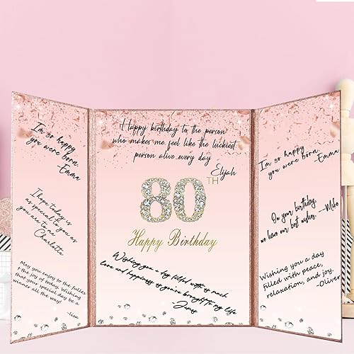 Miniatura 9 de Crenics Decoraciones de oro rosa para cumpleaños n.° 80, alternativa creativa de libro de inicio de sesión de invitada de 80 cumpleaños, libro de