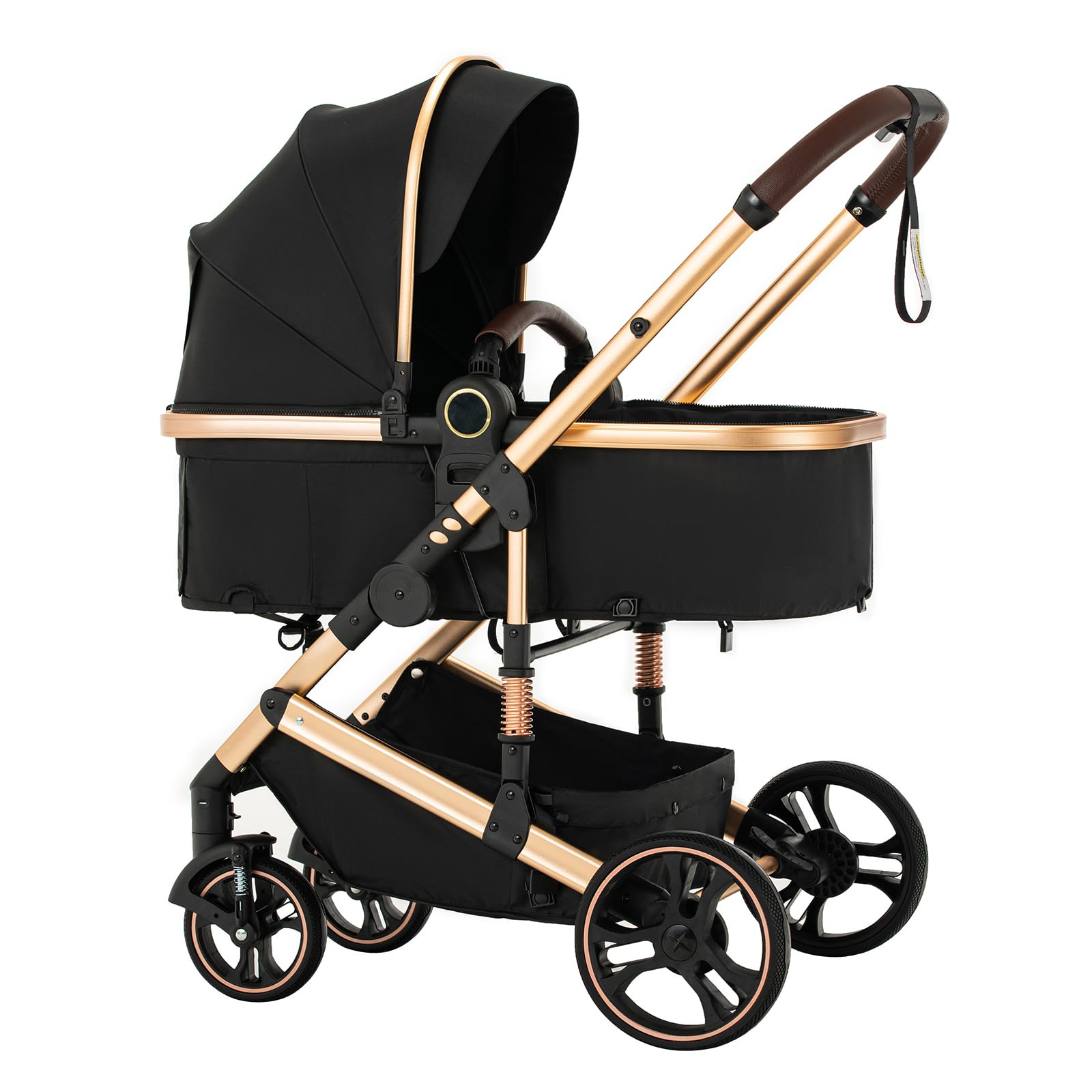 Kinderwagen 3 in 1 Komplettset Baby Kombikinderwagen bis 22kg, Zusammenklappbar, Große Gummireifen, H9 BLACK