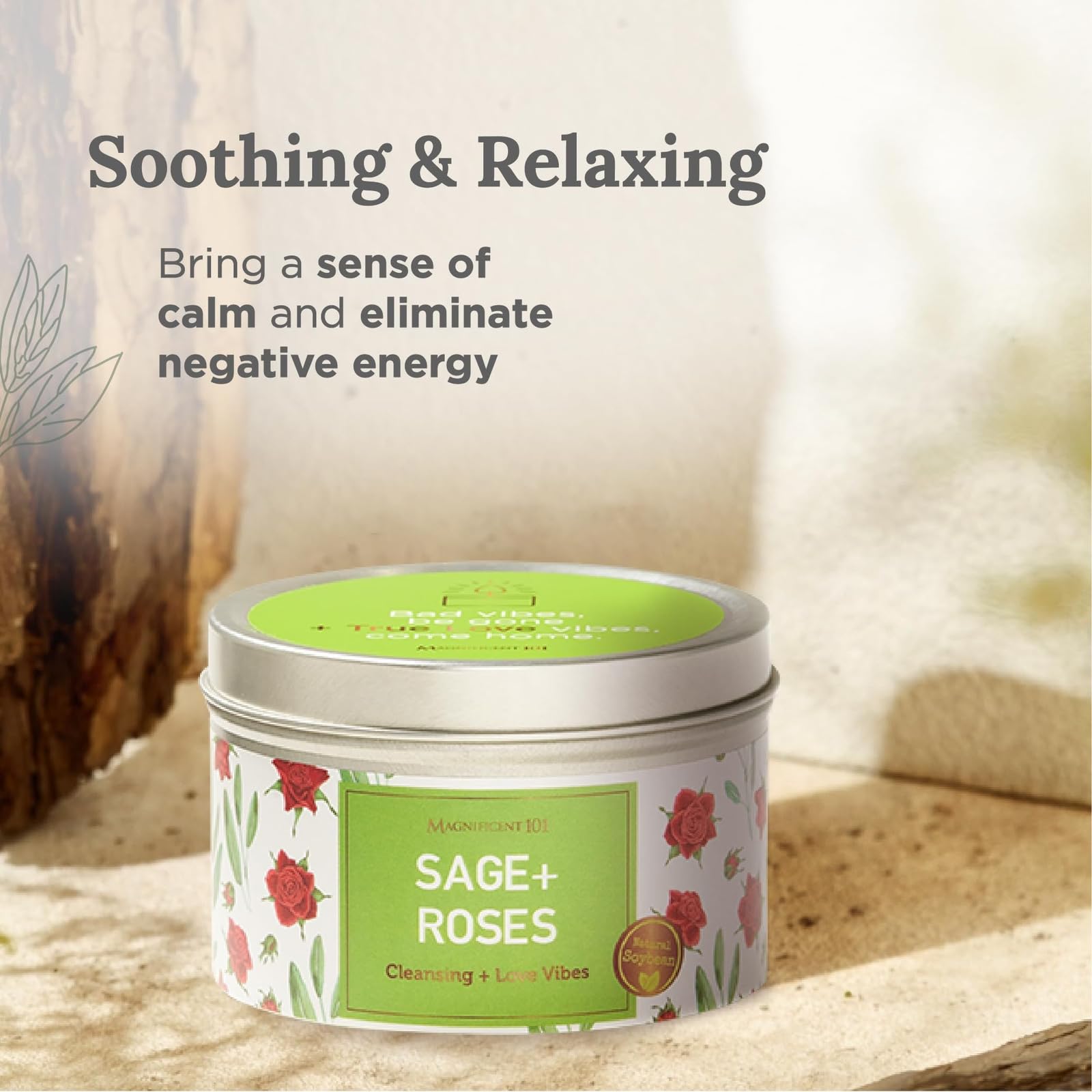 MAGNIFICENT 101 Sage + Roses Vela de aromaterapia para la Limpieza de la energía de la casa, destierra la energía Negativa I purificación y curación de los Chakras 6 oz