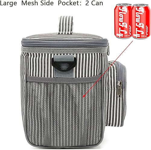 Miniatura 6 de FlowFlyLonchera grande reutilizable con aislante para mujereshombres, con correa ajustable para el hombro, bolsillo frontal con cierre y bolsillos