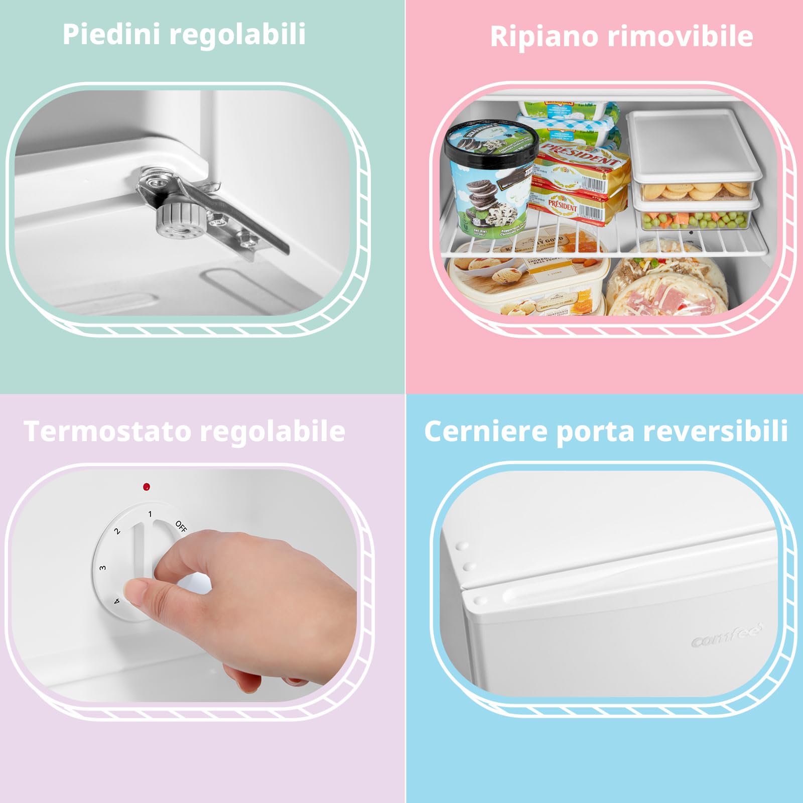 COMFEE' RCU40WH3EU(E) Mini Congelatore 31 L, Congelatore Compatto con Porta Reversibile, Classe 4 Stelle, Silenzioso, Termostato Regolabile, Ripiano Rimovibile, Bianco