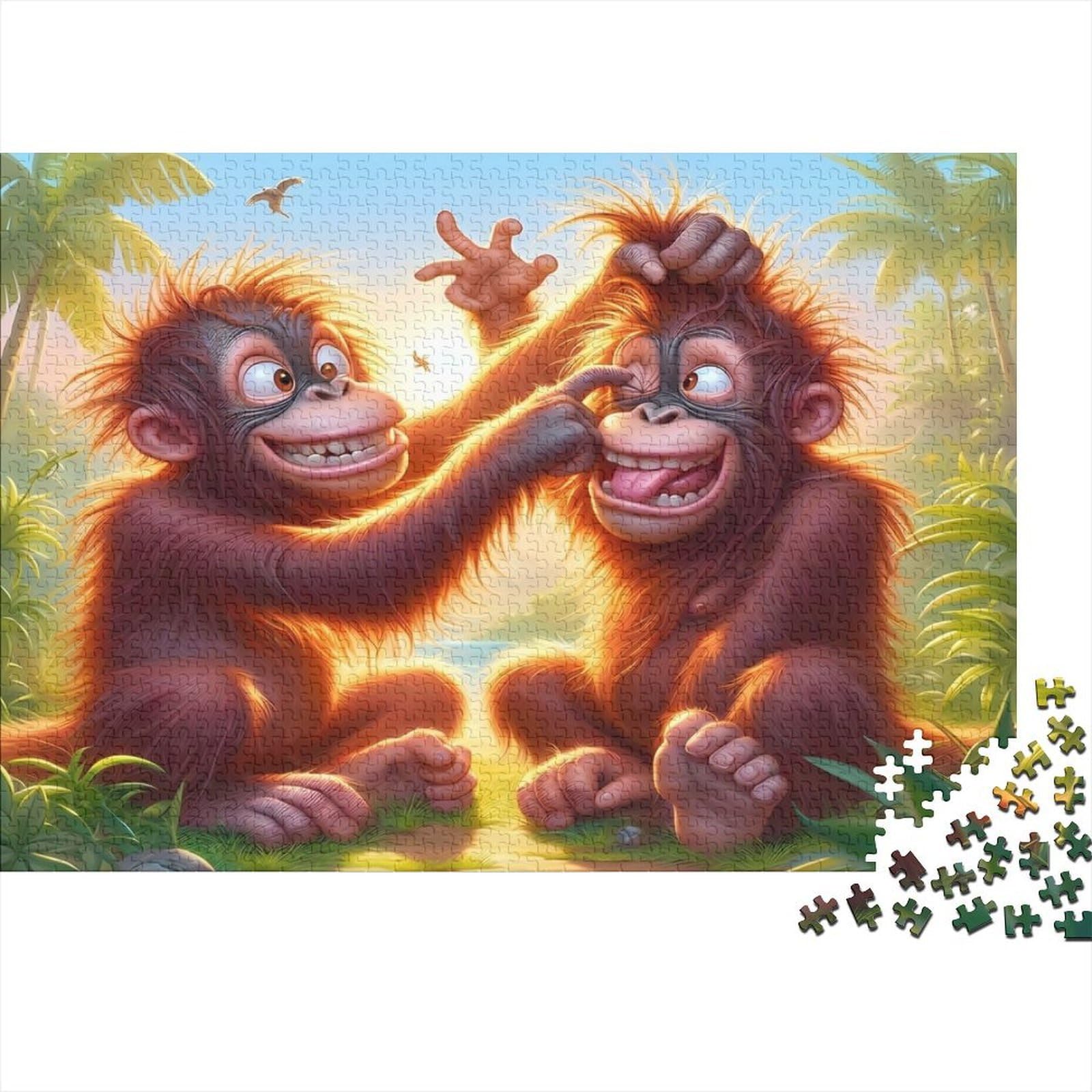 Baby Monkeys Tropical Forest 1000 Piece Jigsaw Puzzle Paper for Adults Fun Scene Family Puzzle Game Relaxation Gift 52x38cm/1000pcs