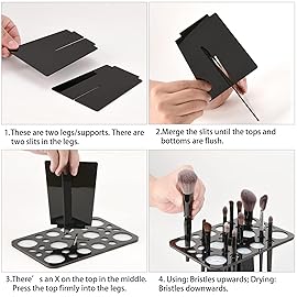 Luckyiren Brush Drying Rack, Brushes Dryer, Collapsible 28 Slot Acrylic Brush Holder Stand Tree Tray Support Display for Makeup Lovers Artist Nail Paint Brushes, Grey