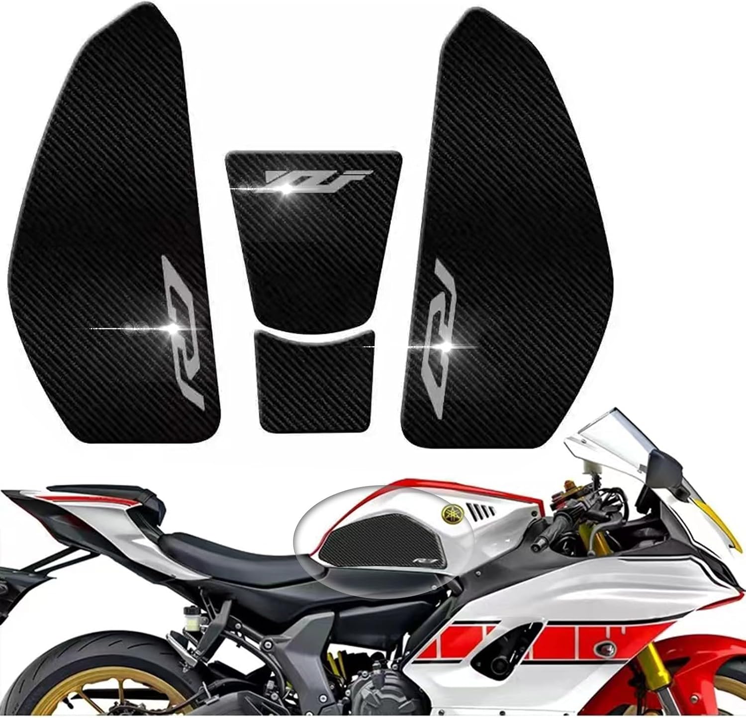 Upgrade Motorcycle Side Fuel Tank Pad Protector Stickers Decal Non-Slip Gas Knee Grip Traction Pad Compatible with Yamaha YZF R7 YZF R7 R7 2022 2023, Waterproof, Self-Adhesive, PVC(Gray)