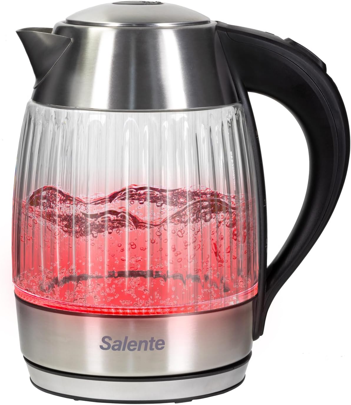 StripeGlass Kettle 1.8 Litre Stainless Steel and Reinforced Borosilicate Glass with Anti-Limescale Filter, Dry Run Protection, 2200 W, LED Light (Red Backlight)