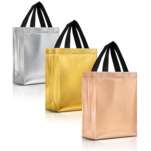 Nush Nush Luxury Mix Color Gift Bags Medium Size - Mix Color Set with 4 Rose Gold, 4 Silver, 4 Gold gift bags - Birthday Gift Bags, Goodie Bags, Party Favor Bags, Medium Gift Bags - 8X4X10 Size