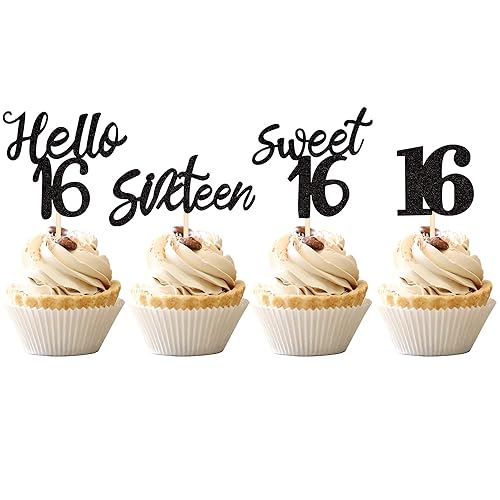 Miniatura 94 de 24 piezas de decoraciones oficiales para cupcakes de cumpleaños número 13 Hello 13 Thirteen Cupcake Picks 13th Birthday Cake Decor Supplies Black