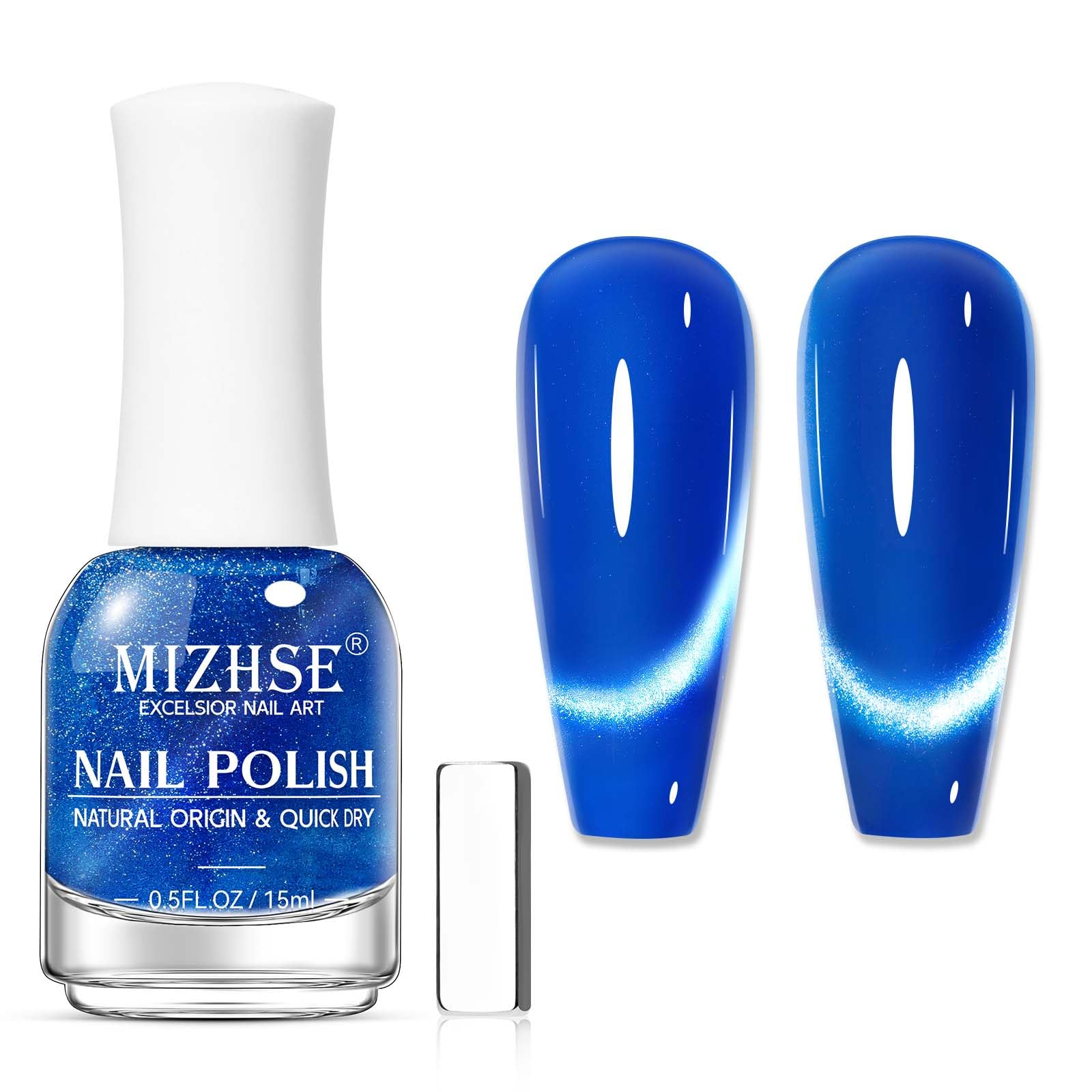 MIZHSE Cat Eye Nail Polish, Quick Dry Blue Magnetic Nail Polish with Magnet, Air Drying Fast 15ml Cateye Nail Lacquer for Women Girls Non-Gel Nail Art