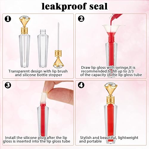 Miniatura 3 de 15 piezas de mini tubo de brillo de labios, varita de diamante sintético transparente, recipiente de plástico vacío para bálsamo labial, contenedor