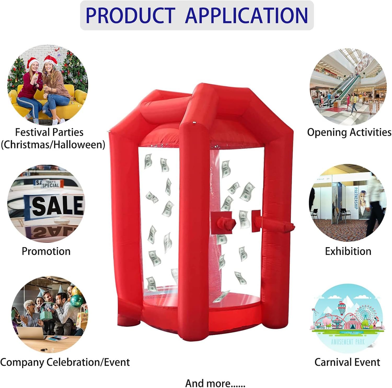SAYOK Inflatable Money Machine Booth Inflatable Cash Cube Machine with Air Blower for Event, Promotion (Red, 4.92ft x 4.92ft x 8.2ft)