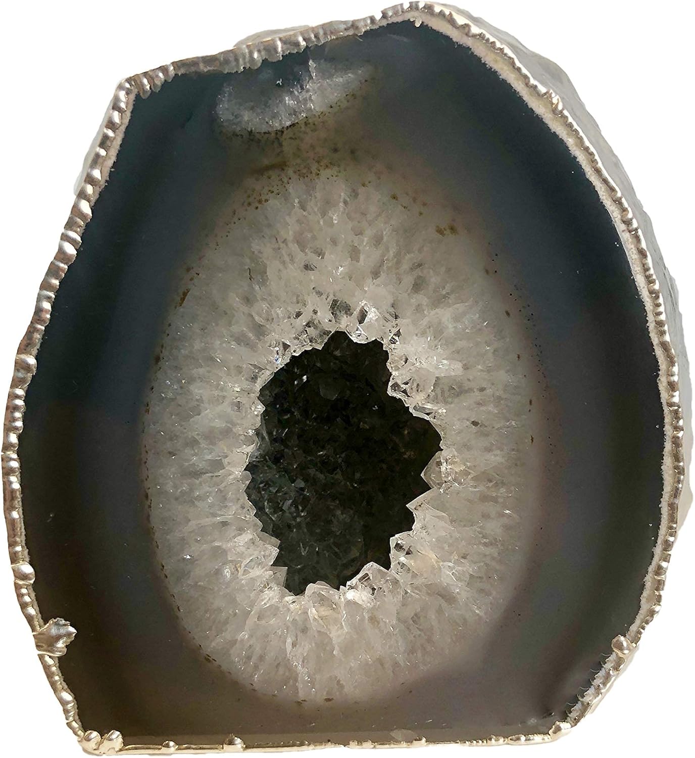 Nature's Decorations Small Pink Agate Geode Premium Silver Trim
