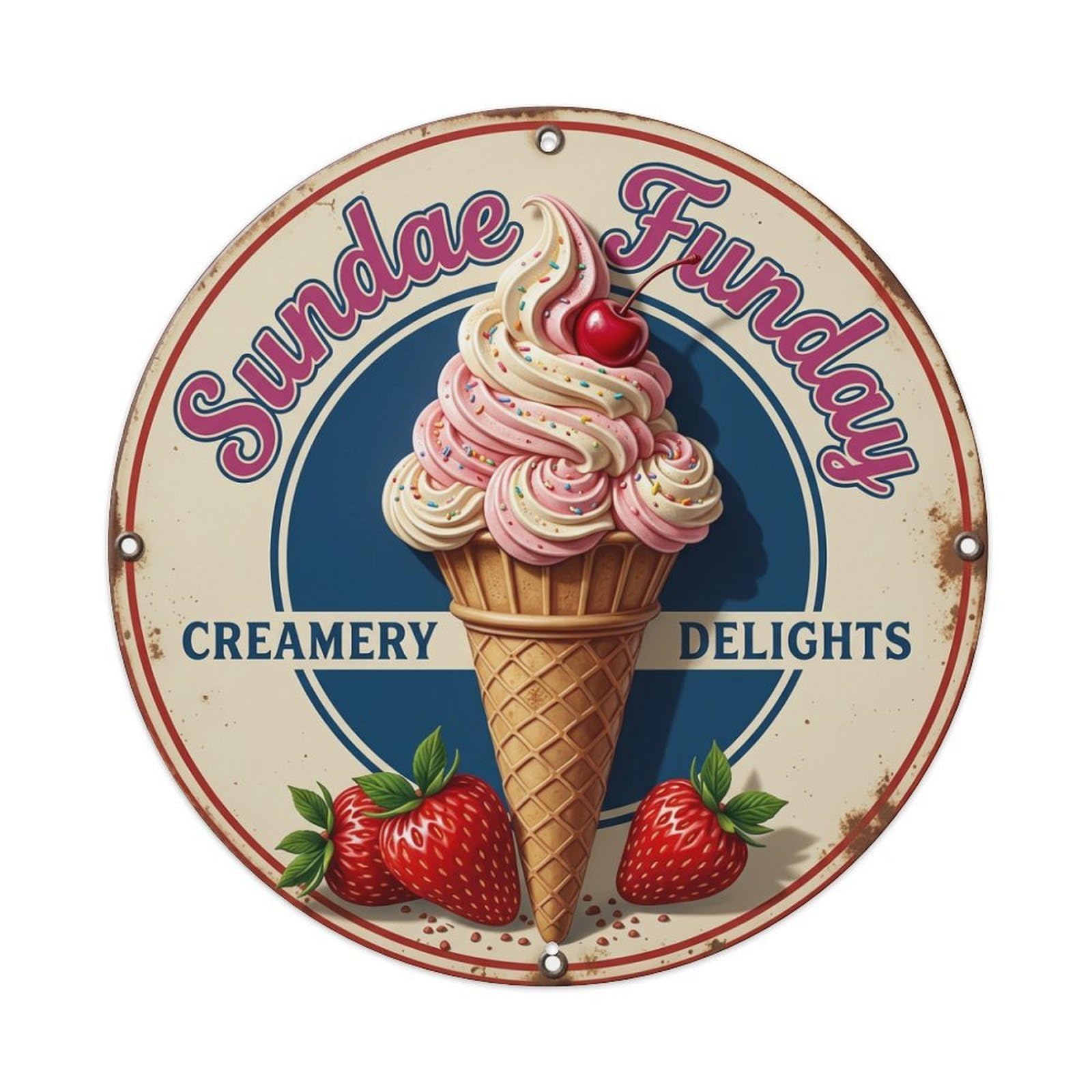 Cwbufd Vintage Style Sundae Funday Farmhouse Kitchen 2 Vintage Metal Tin Sign Plaque Wall Decor For Cafe, Club Bar, Office, Garden Metal Poster 8X8inch