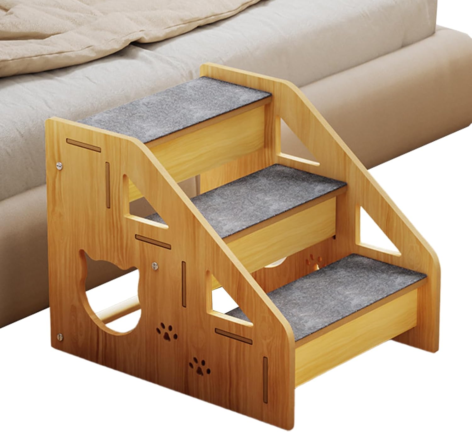 Non Slip Pet Ladder, Wooden Dog Stairs, Cat and Small Dog Step Accessory with Stable Build, Indoor Pet Tool with Portable Style, Apartment Balcony Terrace Helper for Puppies