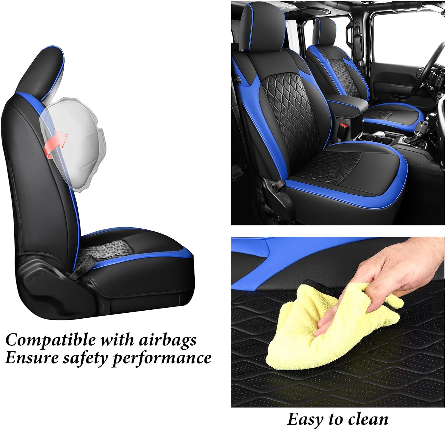 Coverado Seat Covers 4 Door for Jeep Wrangler, 2PCS Leather Car Seat Cover for Jeep Wrangler Vehicle Accessories Custom Fit for 2018-2024 Jeep Wrangler Seat Covers 2-Door/4-Door(Blue)