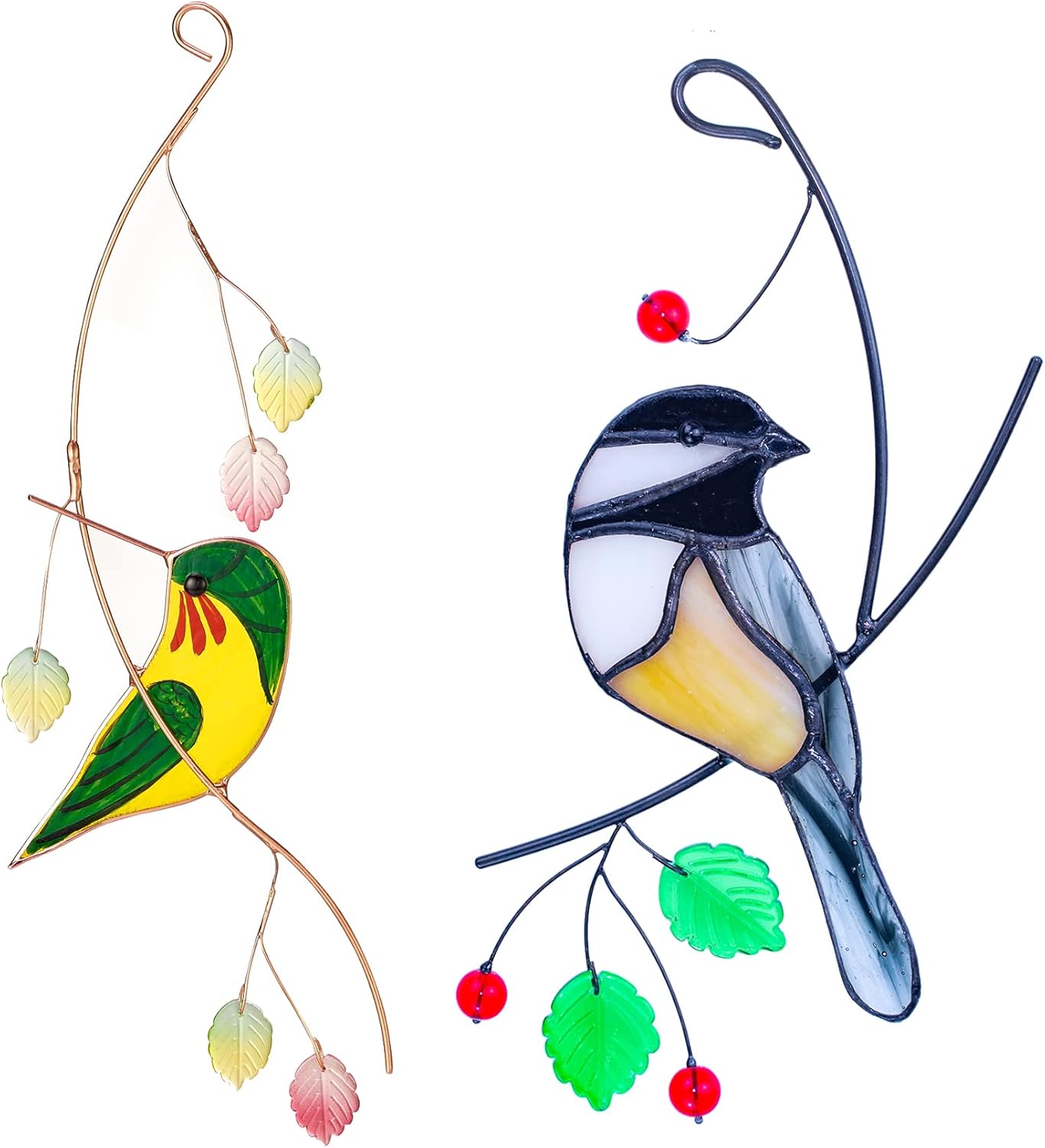 Lolitarcrafts Hummingbird and Chickadee Stained Glass Sun Catcher A Lovely Gift for Your Family