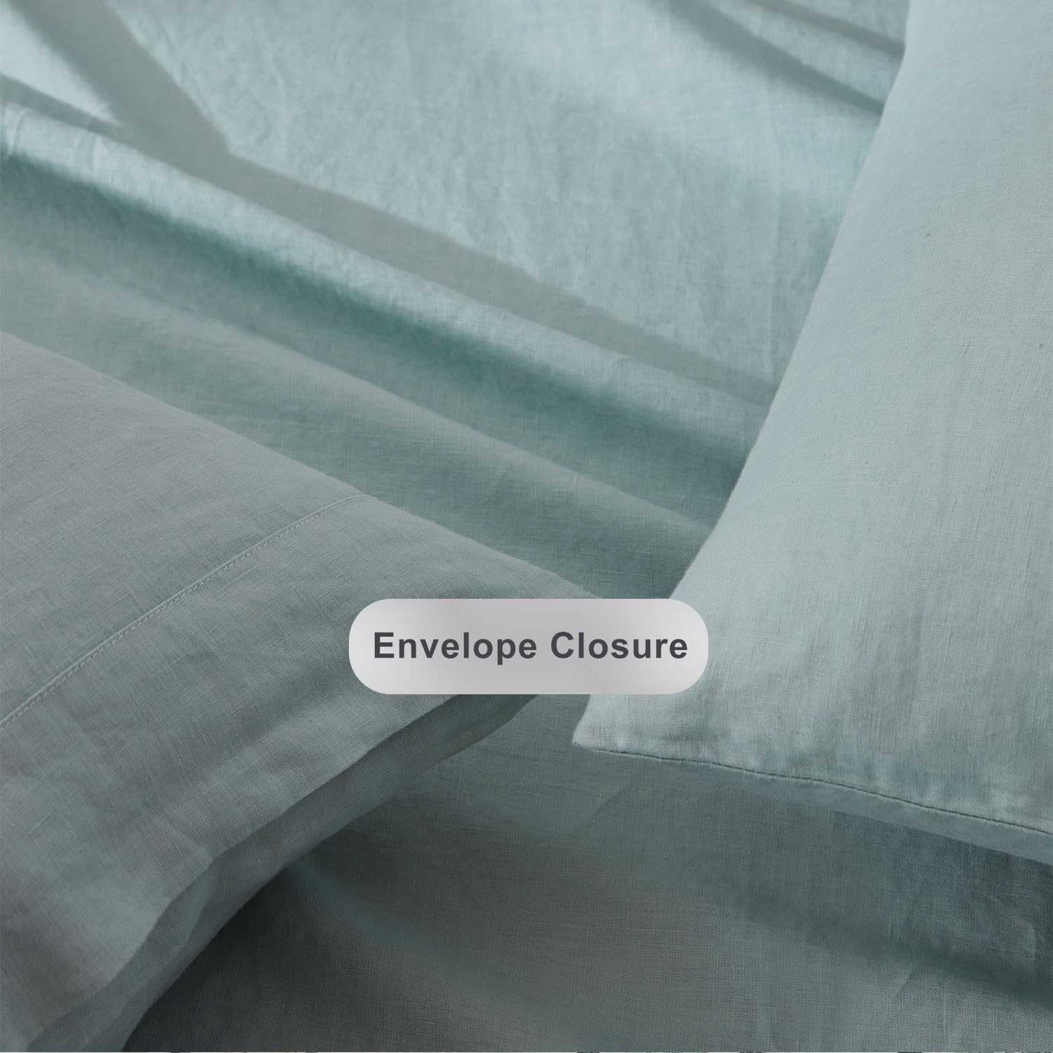 TOSMO Linen Pillowcase, 100% French Flax Stone Washed Pillowcases Envelope Closure, Set of 2, 2 Pillow Cases (Aqua, Queen 20 x 30 inches)