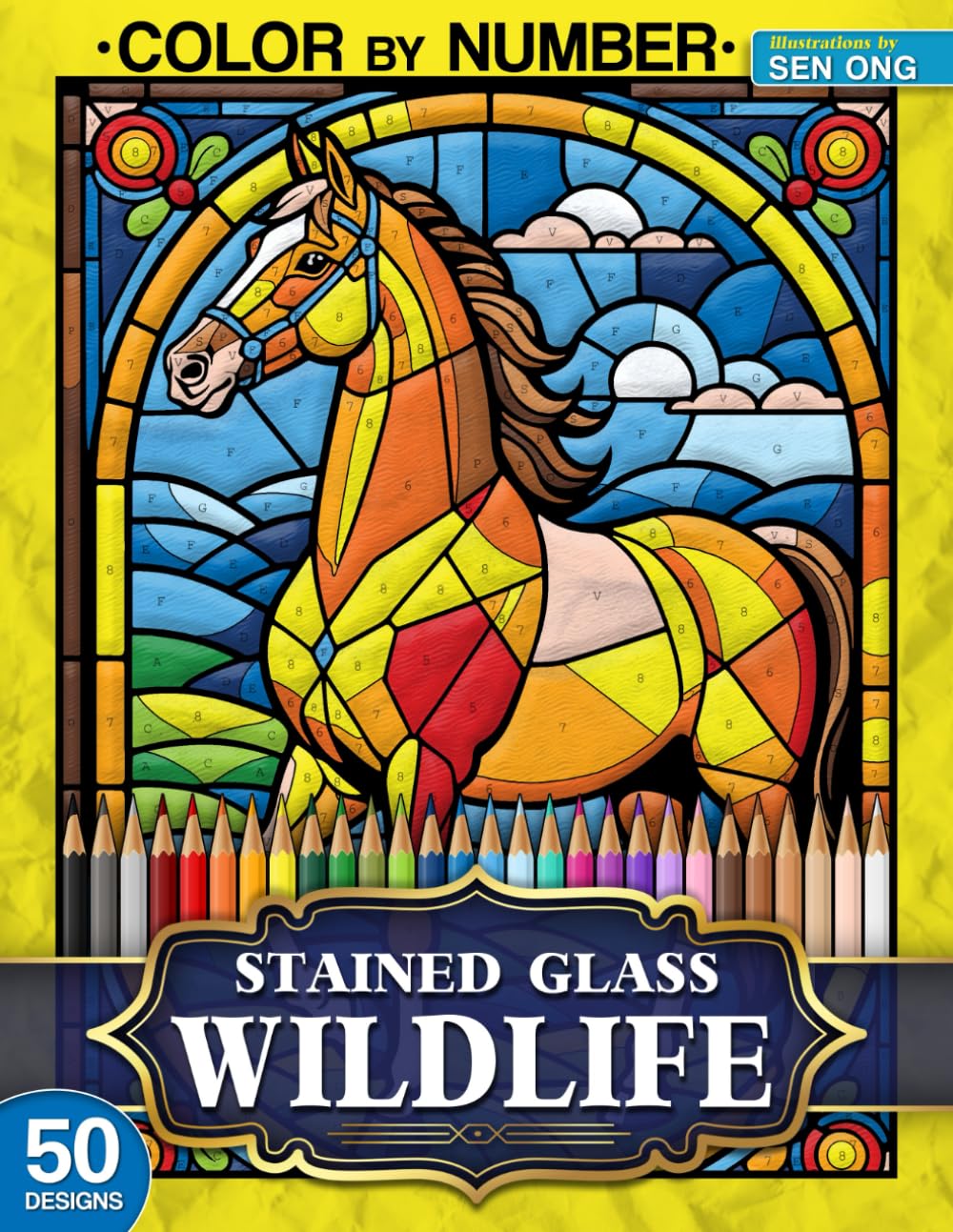 Wildlife Stained Glass Color by Number: 50 Stunning Designs of Majestic Creatures from Around the World (Stained Glass Color By Number Collection)