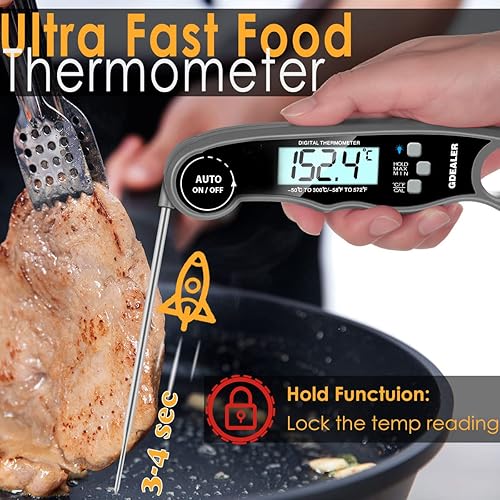 Miniatura 2 de GDEALER Termómetro digital impermeable de lectura instantánea para carne, termómetro ultrarrápido para cocinar alimentos con función de calibración