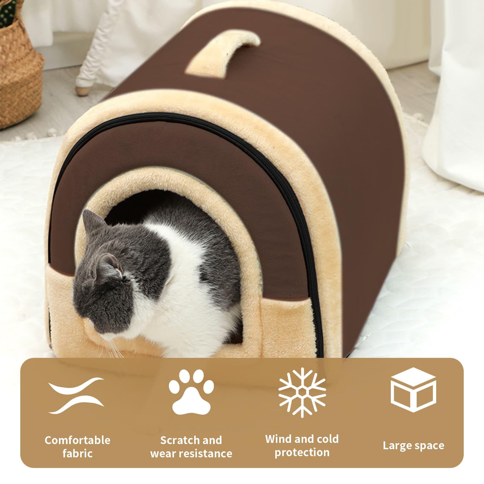 Cat Bed Small Dog Bed, Pet House for Autumn and Winter Portable Handle Pet Bed - Image 3