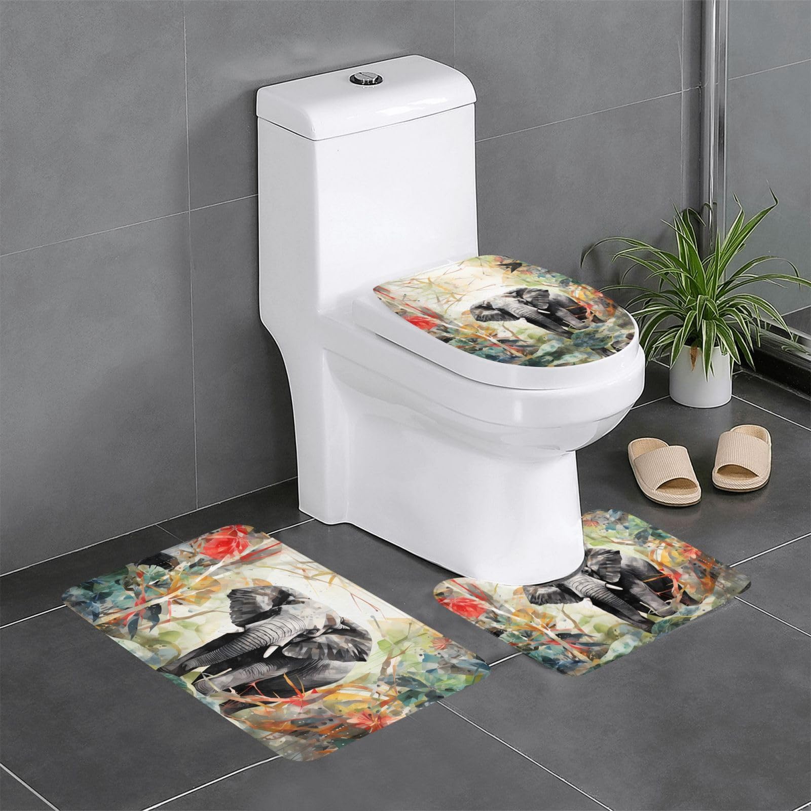 Tapis de salle de bain éléphants forêt 61x40,6 cm antidérapant et lavable