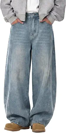 Men's Baggy Hip-Hop Jeans Wide Leg Loose Fit Denim Pants Y2K Vintage Streetwear Skater Jeans with Elastic Waist