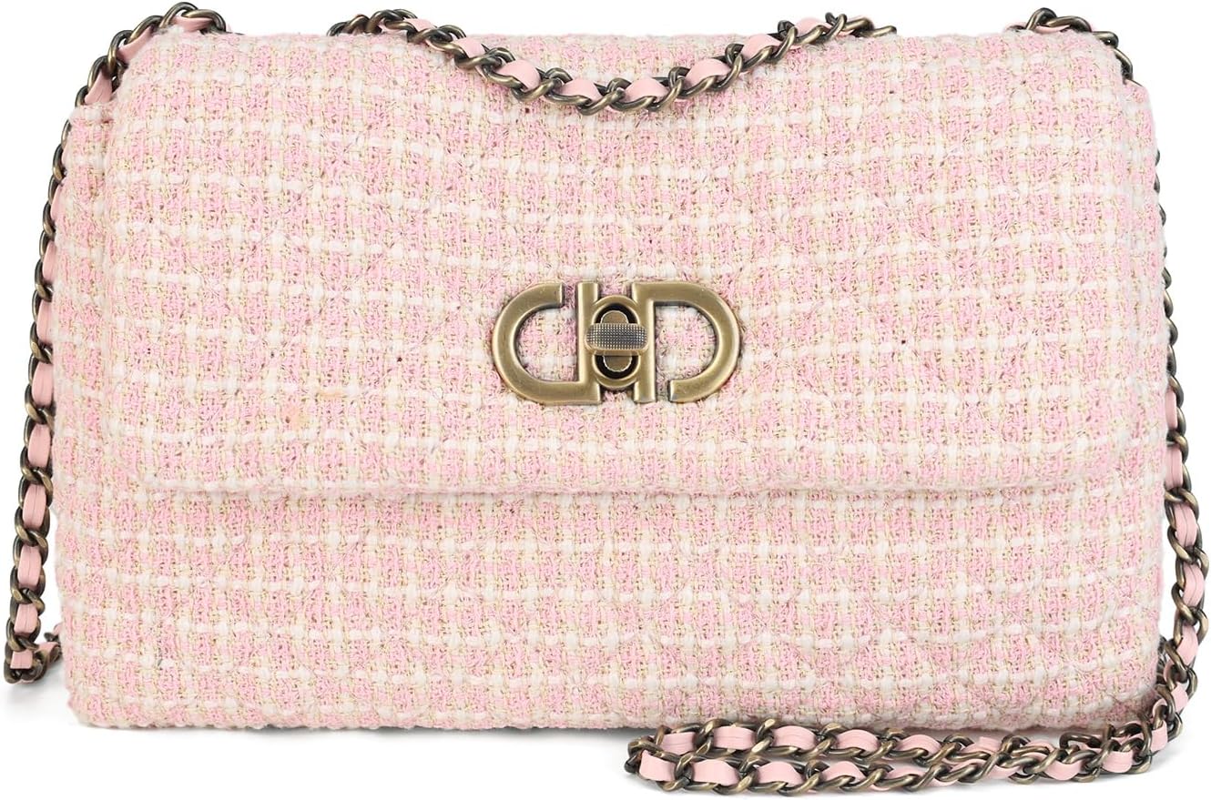 Tweed Crossbody Bag for Women,Elegant Quilted Shoulder Bag for Women,Evening Clutch for Weddings