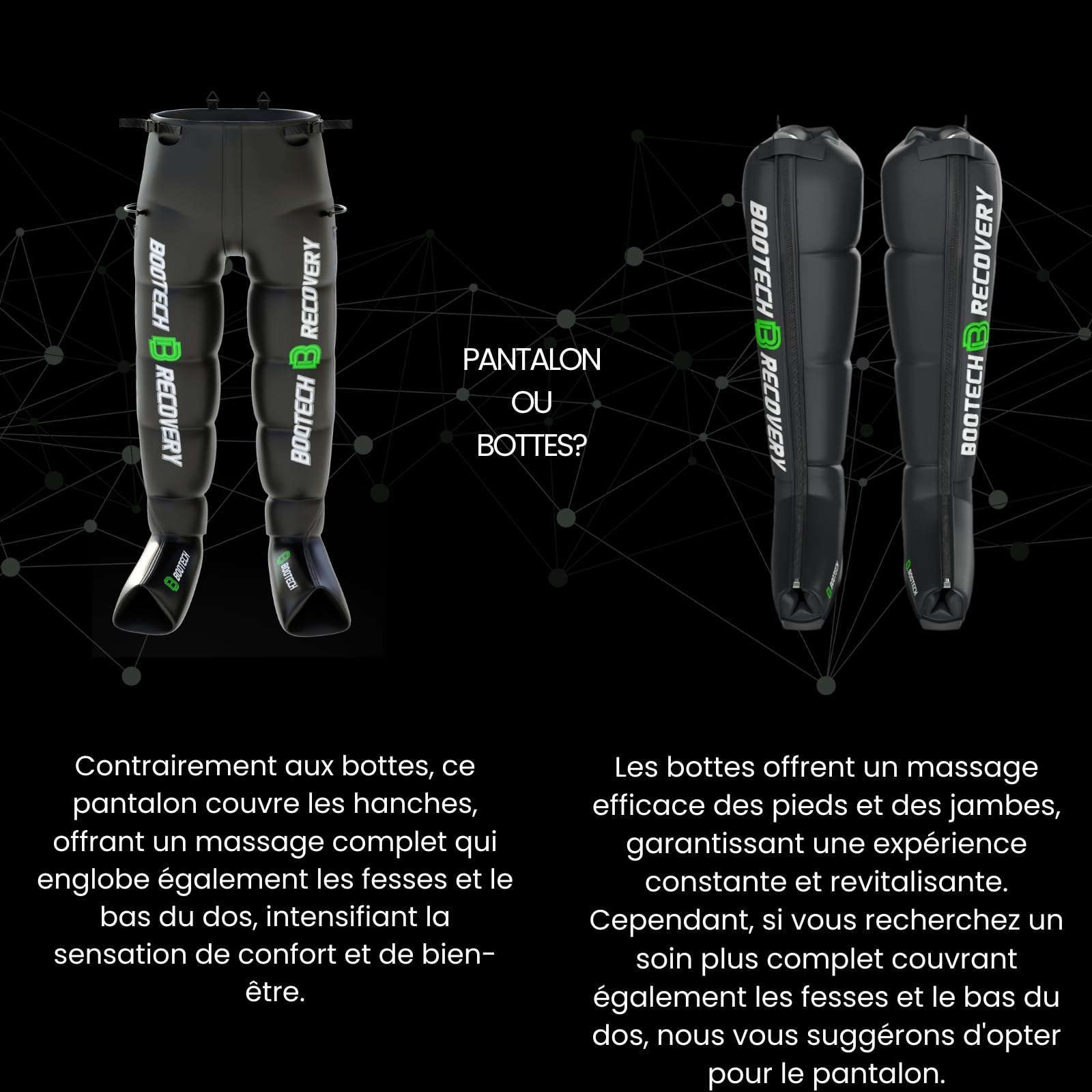 BOOTECH Pantalon de Pressothérapie pour la Maison, Masseur de Jambes et Pieds Fatigués, Améliore la Circulation, Récupération Musculaire, Drainage Lymphatique, Rétention d'Eau, Cellulite