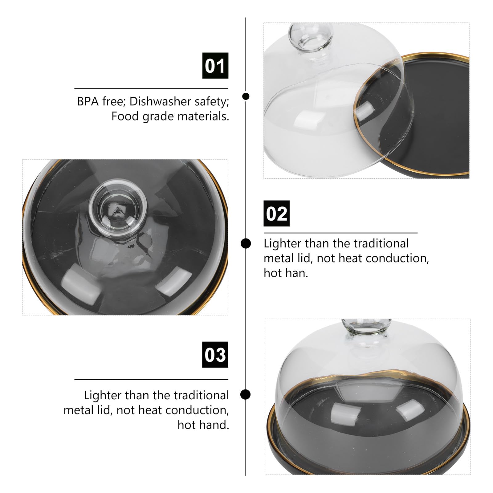 SHINEOFI Keramik Desserttablett mit Glasglocke, Schwarz, Schlichtes Design