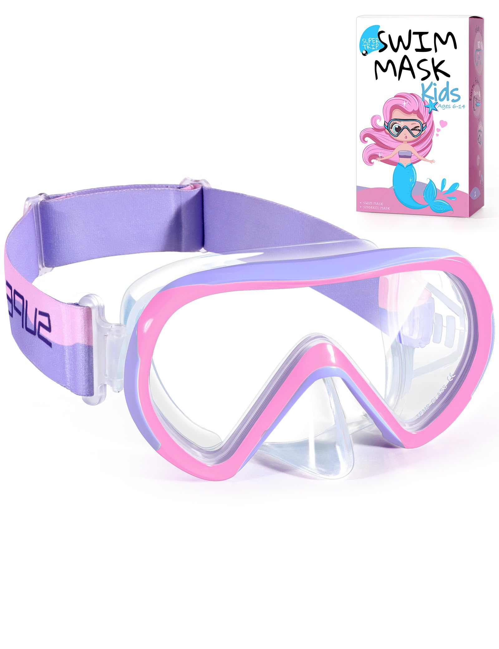 Supertrip Taucherbrille Kinder mit Stoffband für 6-14 Jahre Mädchen Jungen | Schwimmbrille Kinder mit Gehärtetes Glas Schnorchelmaske 180° Panorama HD Tauchmaske Anti-Leck