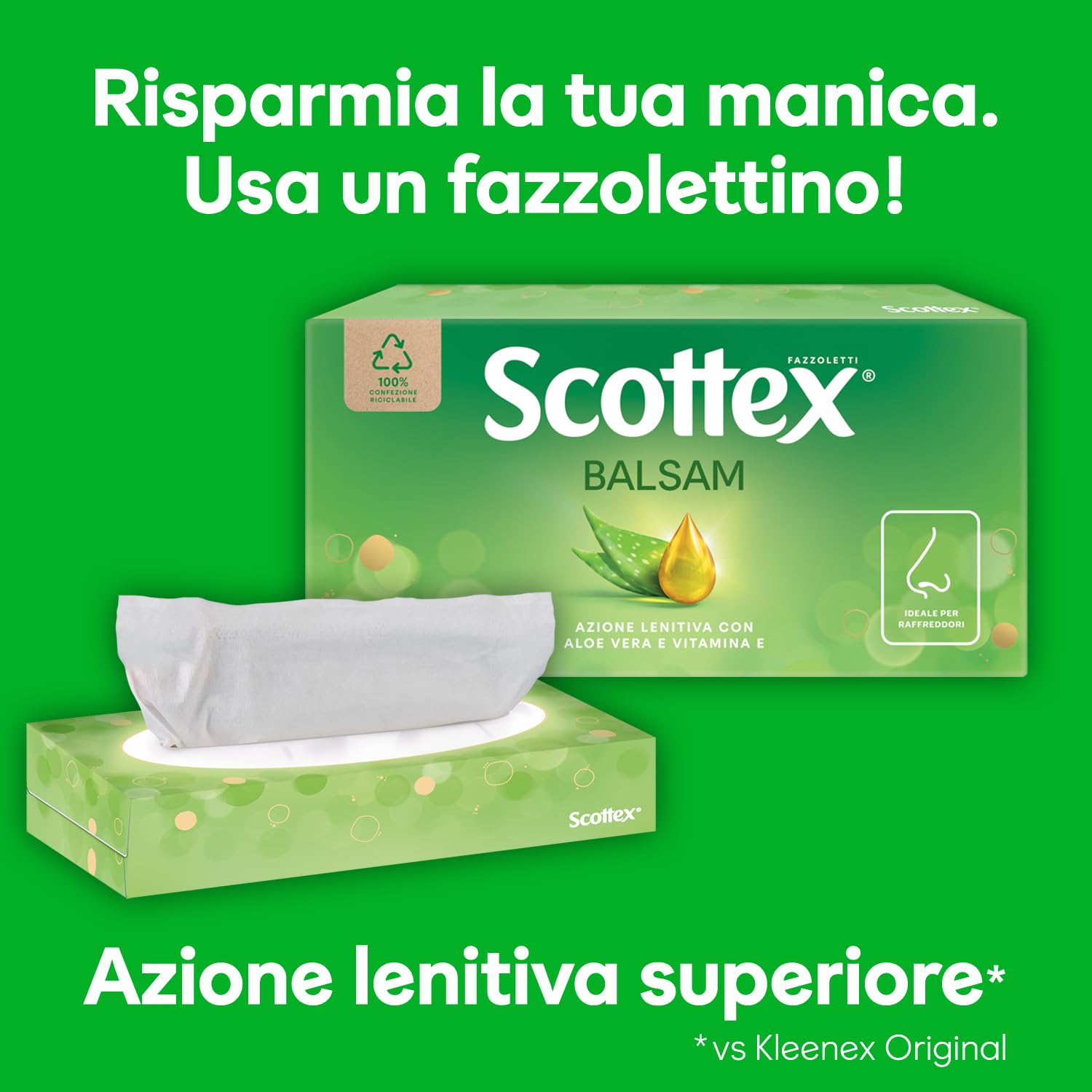 Scottex Box Fazzoletti Balsam, Con Estratto di Aloe Vera, Ultra Delicati per il Naso, 1.728 Pz, 24 Confezioni da 72 Veline
