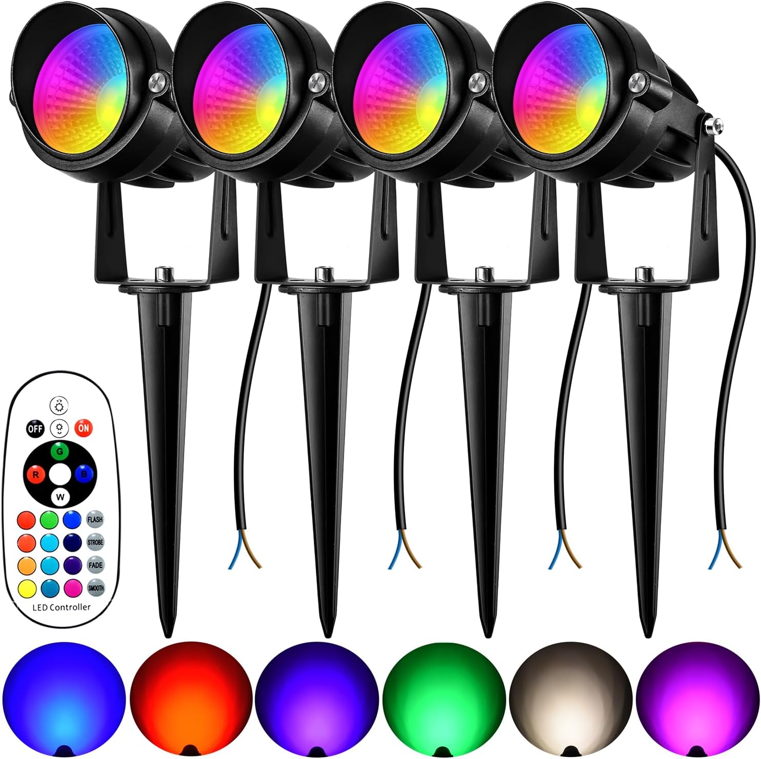 Spotlight Outdoor RGBW Low Voltage Landscape Lights Outdoor,10W Color Changing Landscape Light with Remote Control,12V-24V Waterproof Outdoor Spot Lights for Yard House Garden Tree(4 Pack)