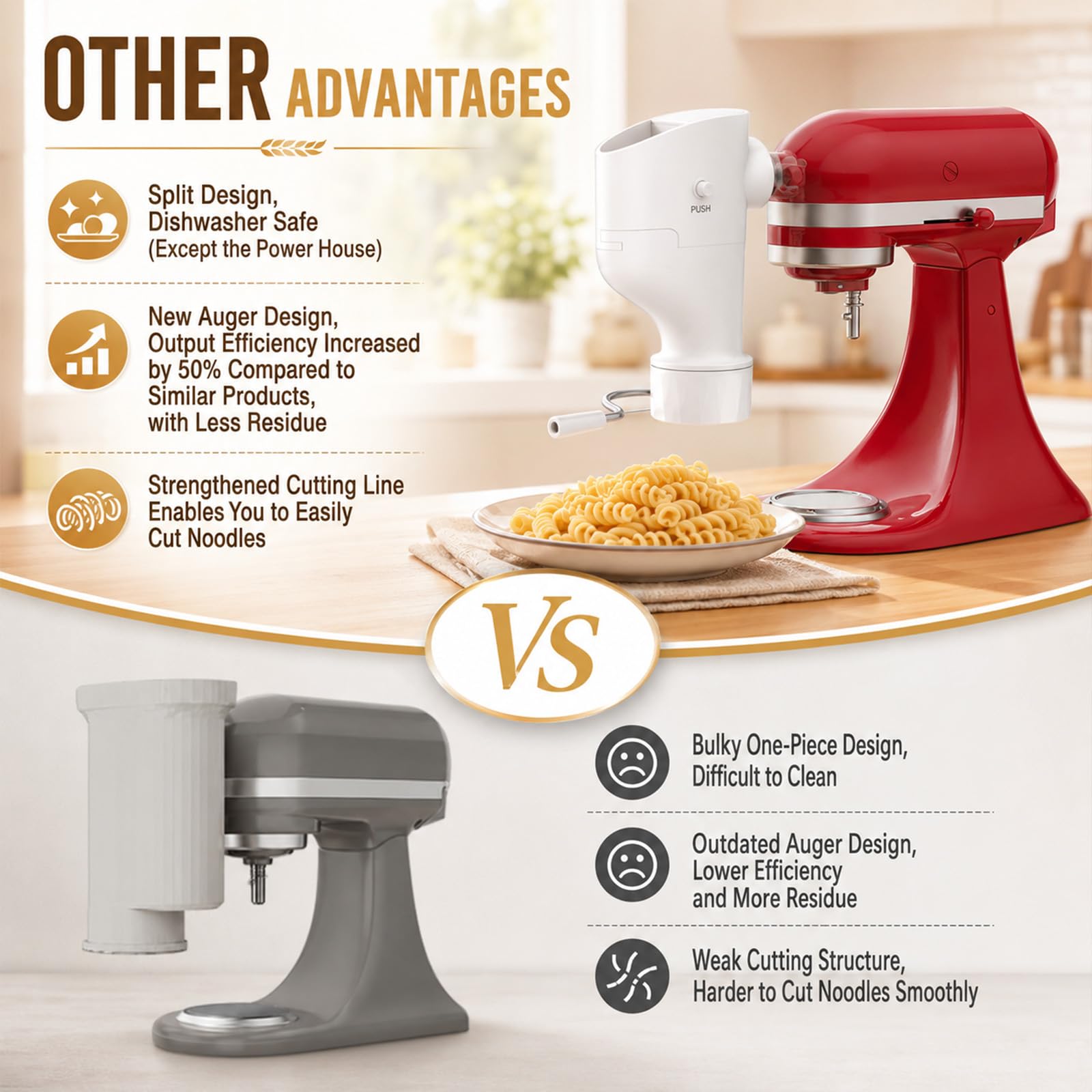 Aid - Set di accessori per la pasta, accessorio per frullatore Kitchenaid, macchina per pasta Kitchenaid con 7 piastre per spaghetti fatti in casa, mackaroni, fusilli e molto altro ancora