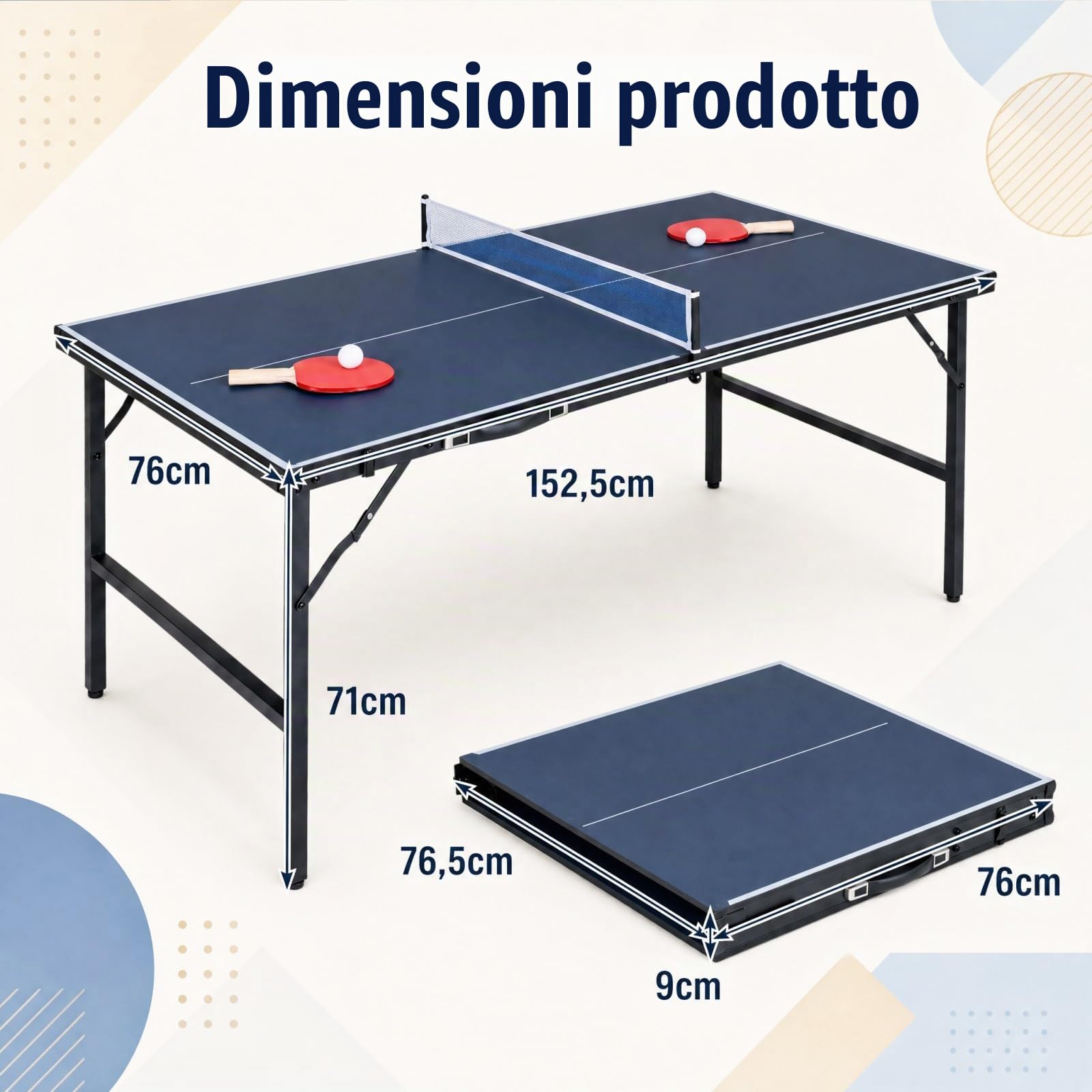 LIFEZEAL Mini tavolo da ping-pong in metallo, tavolo da tennis con rete, palle, pipistrelli, tavolo da ping pong pieghevole per esterni e interni
