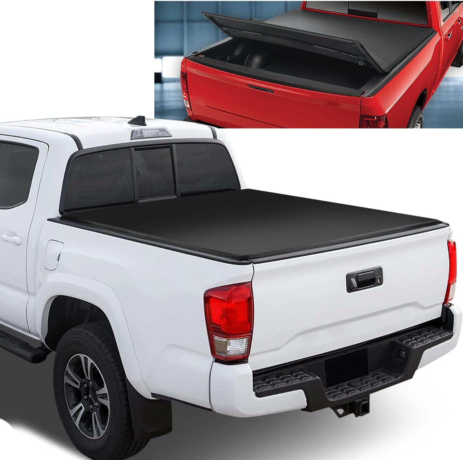 Auto Dynasty Soft Tri-Fold Truck Bed Tonneau Cover Compatible with 2016-2025 Toyota Tacoma 5Ft Fleetside/Styleside Bed, Matte Black Soft Vinyl Top