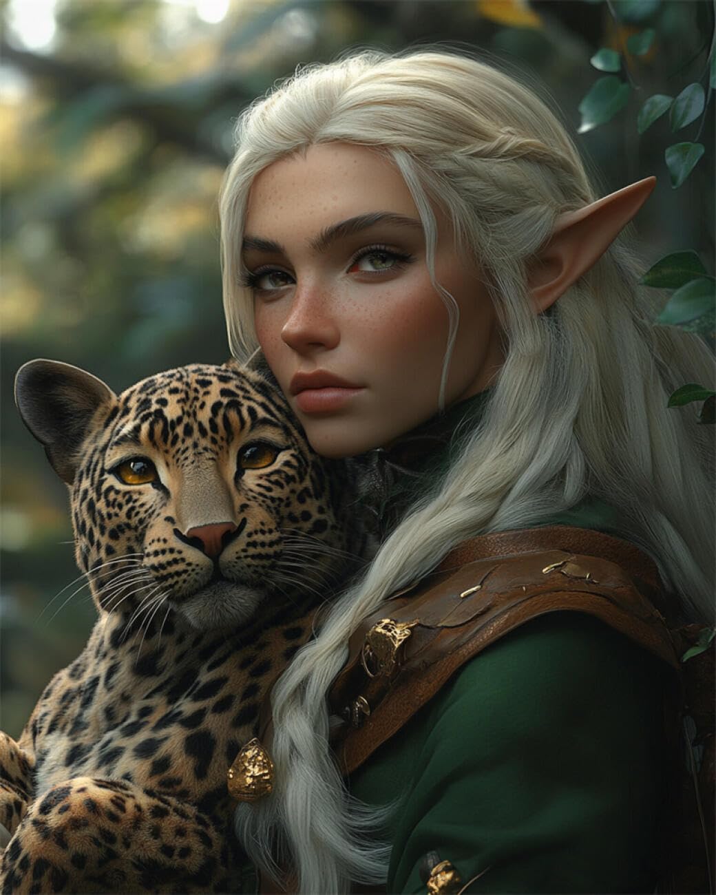 RKFLGEW Animal 14CT Embroidery Kit Elf Woman and Leopard Embroidery Kit for Beginners Adult DIY Cross Stitches Needlepoint Set Home Decoration 40x50cm