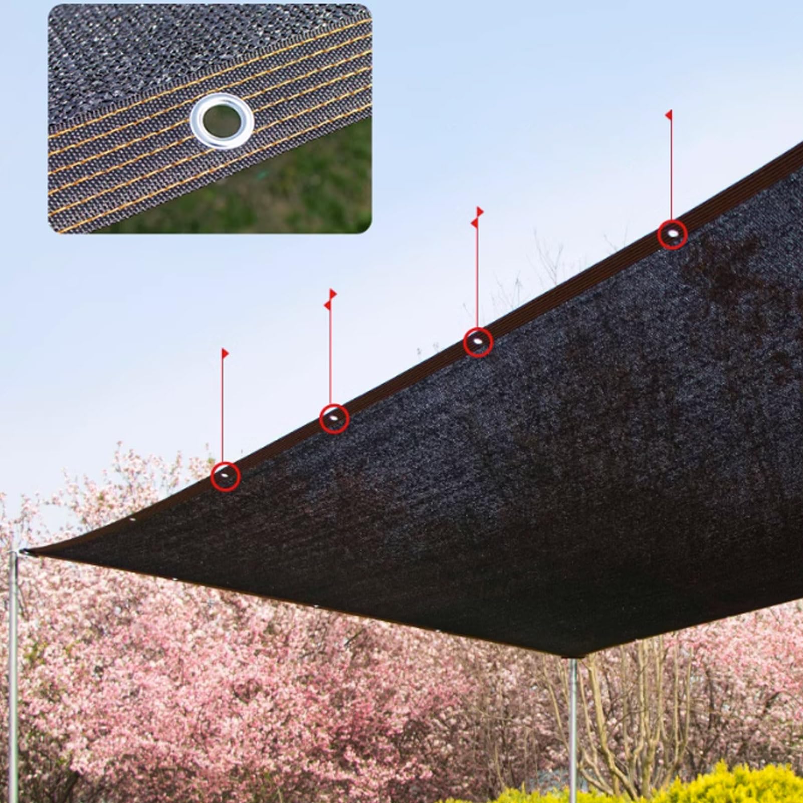 Rete di protezione solare nera 50-60% blocca i raggi UV 4 pino, rete antivento per piante da giardino e fiori, serra fienile tetto copre (4 x 6 m)