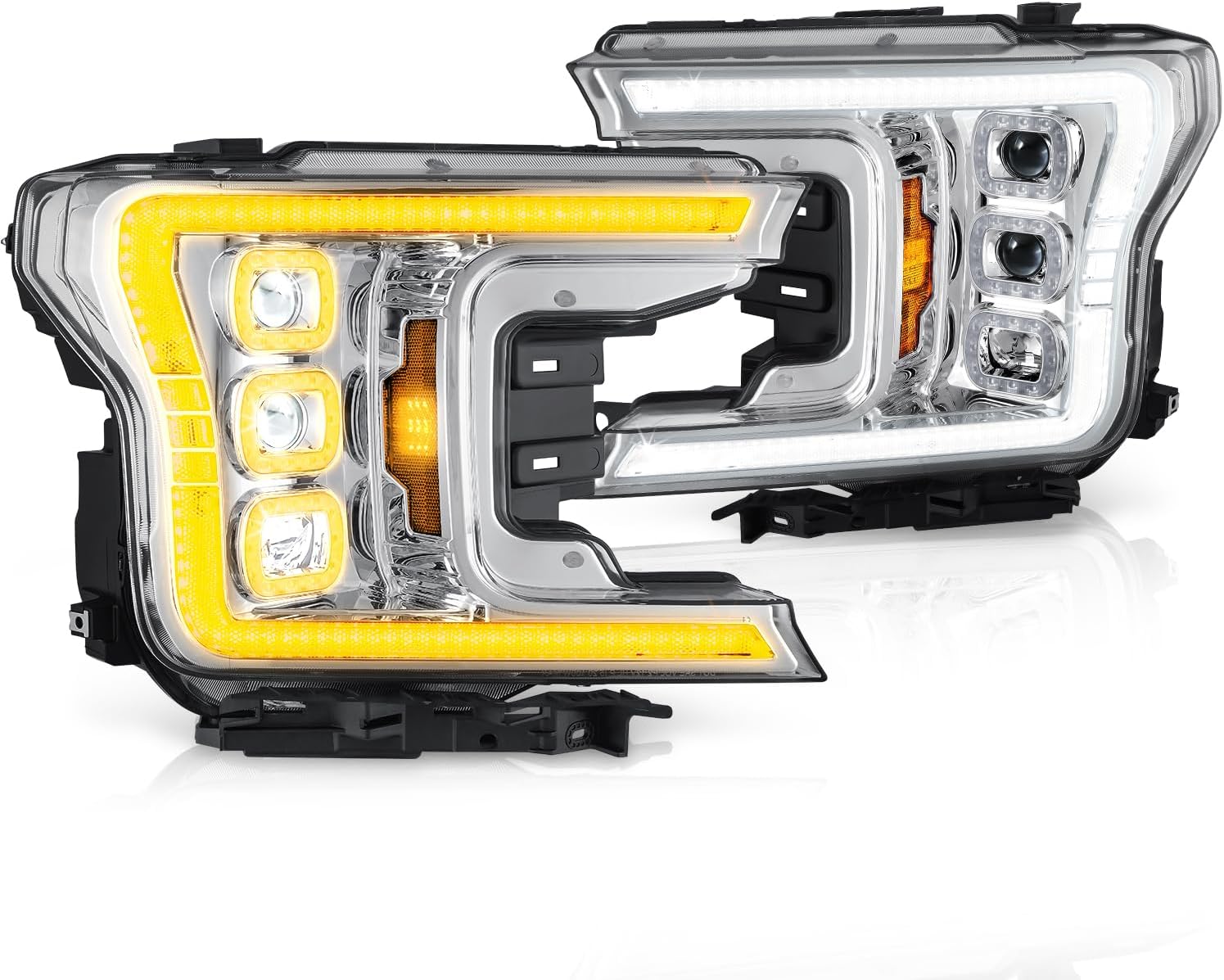 DNA MOTORING Pair of LED DRL High/Low Beam Projector Headlights Compatible with 2018-2020 F150 Excludes Raptor, Chrome, HL-HAY-046-CH