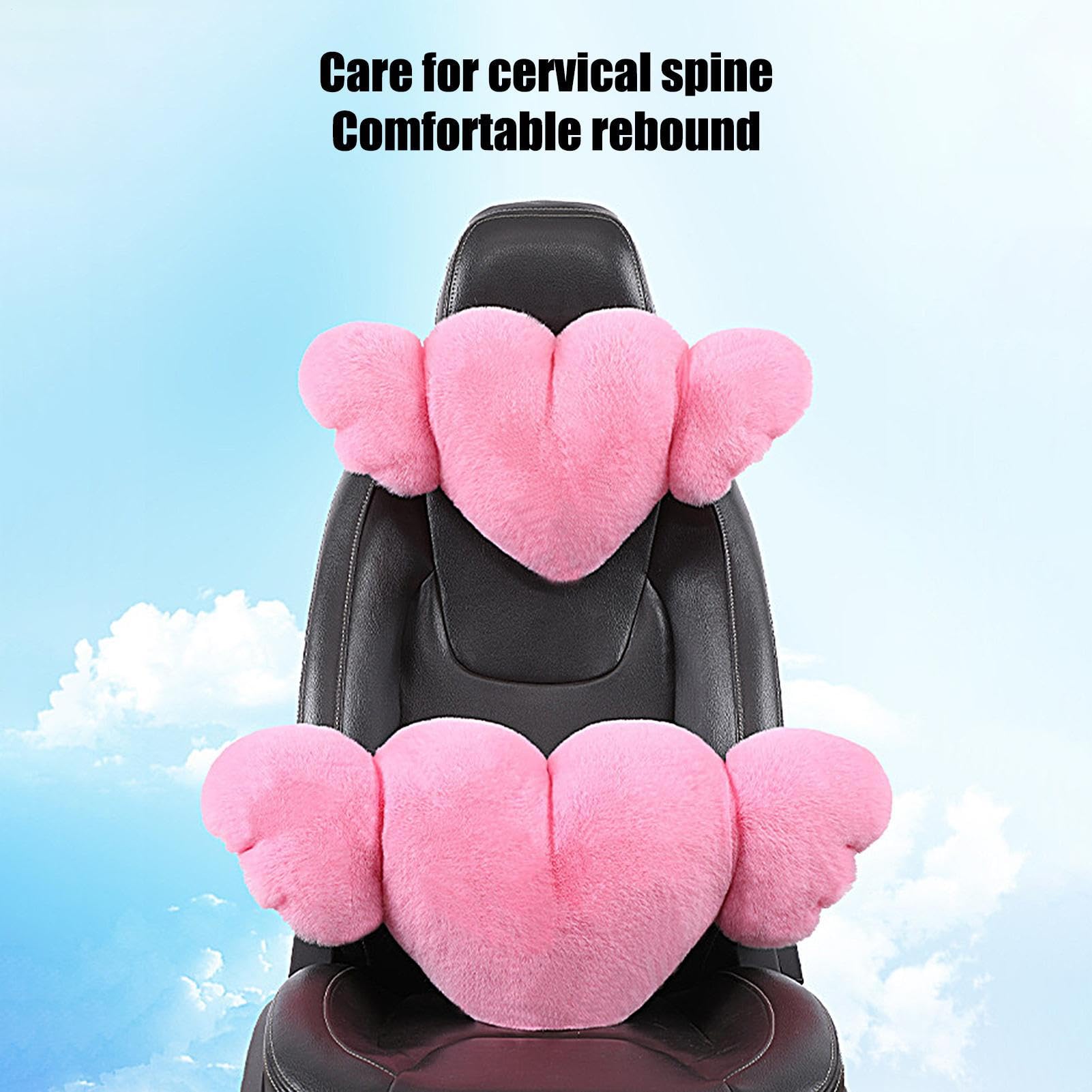 Voiture d'oreiller de coeur en peluche, appui-tête de voiture en forme de