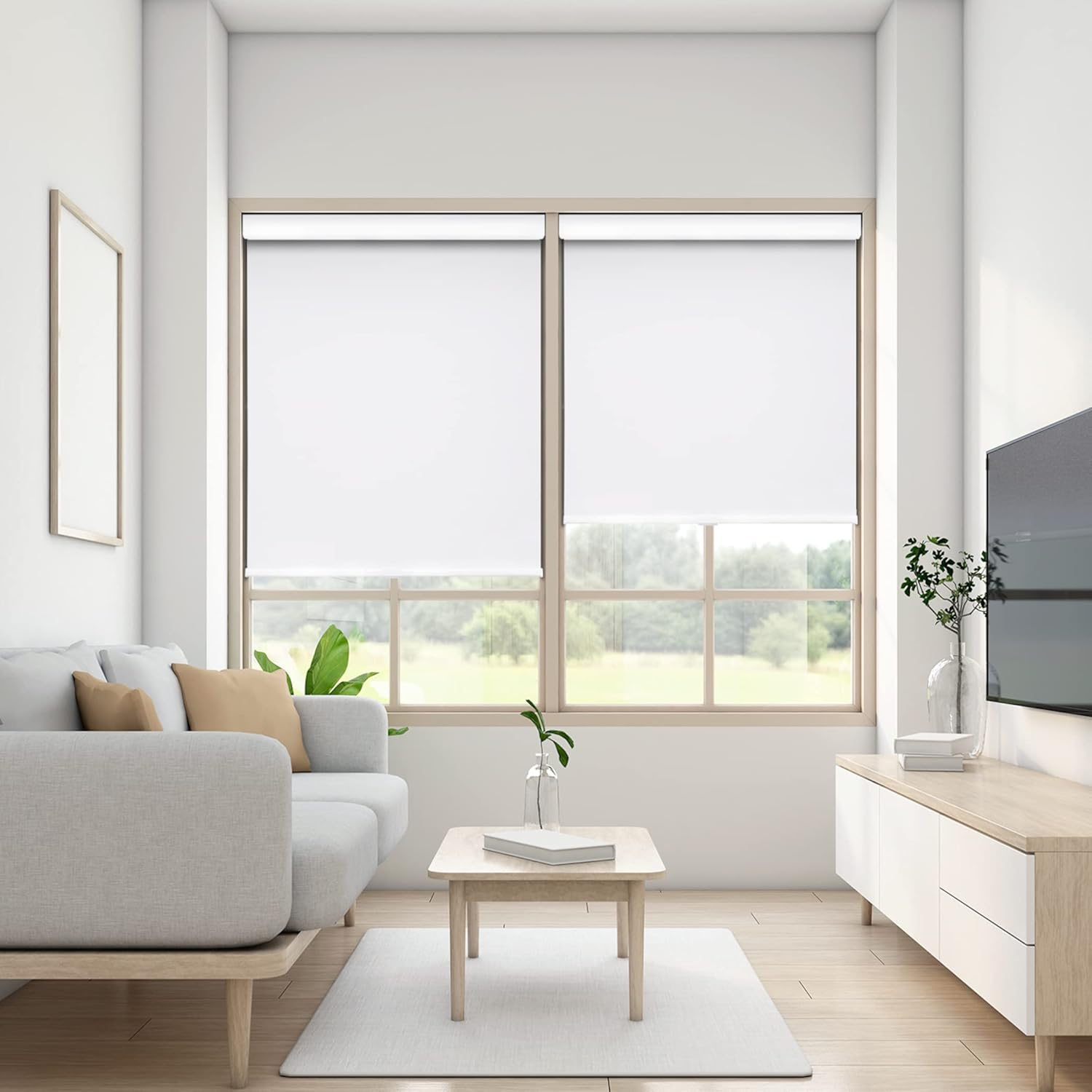 DEZ FURNISHINGS Cordless FreeStop Roller Shade, Room Darkening, Energy Saver, 27" W x 72" H, White