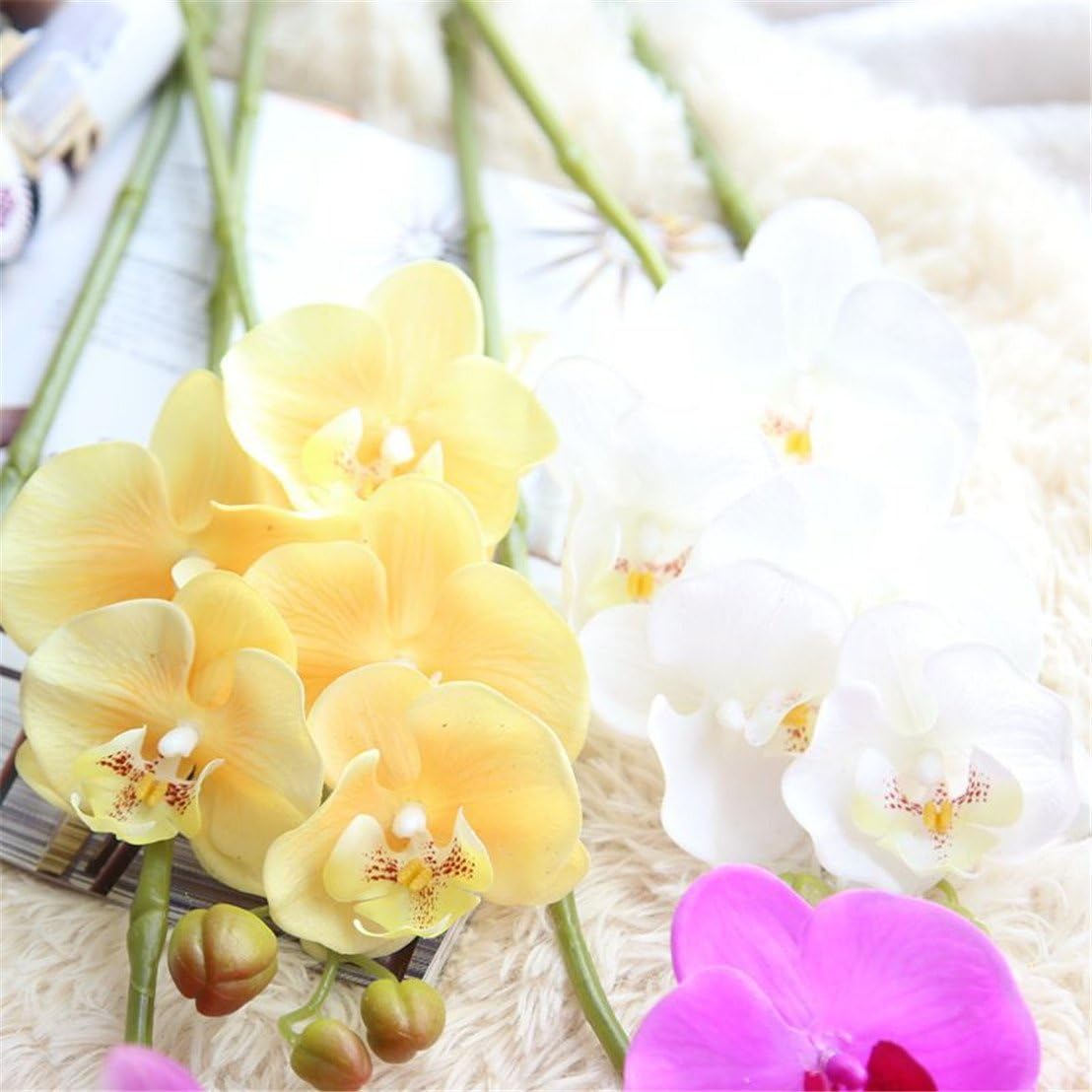 5 Pieces 28" Artificial Flowers Fake Phalaenopsis Orchids Red