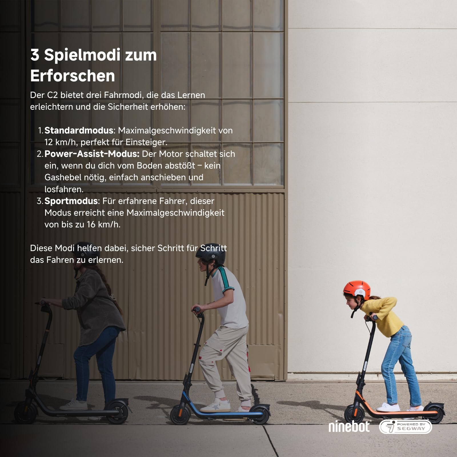 Segway-Ninebot C2 E, Trottinette Électrique Enfant, 3 Modes de Conduite avec Vitesse Maximale de 16 km/h, Autonomie de 11 km