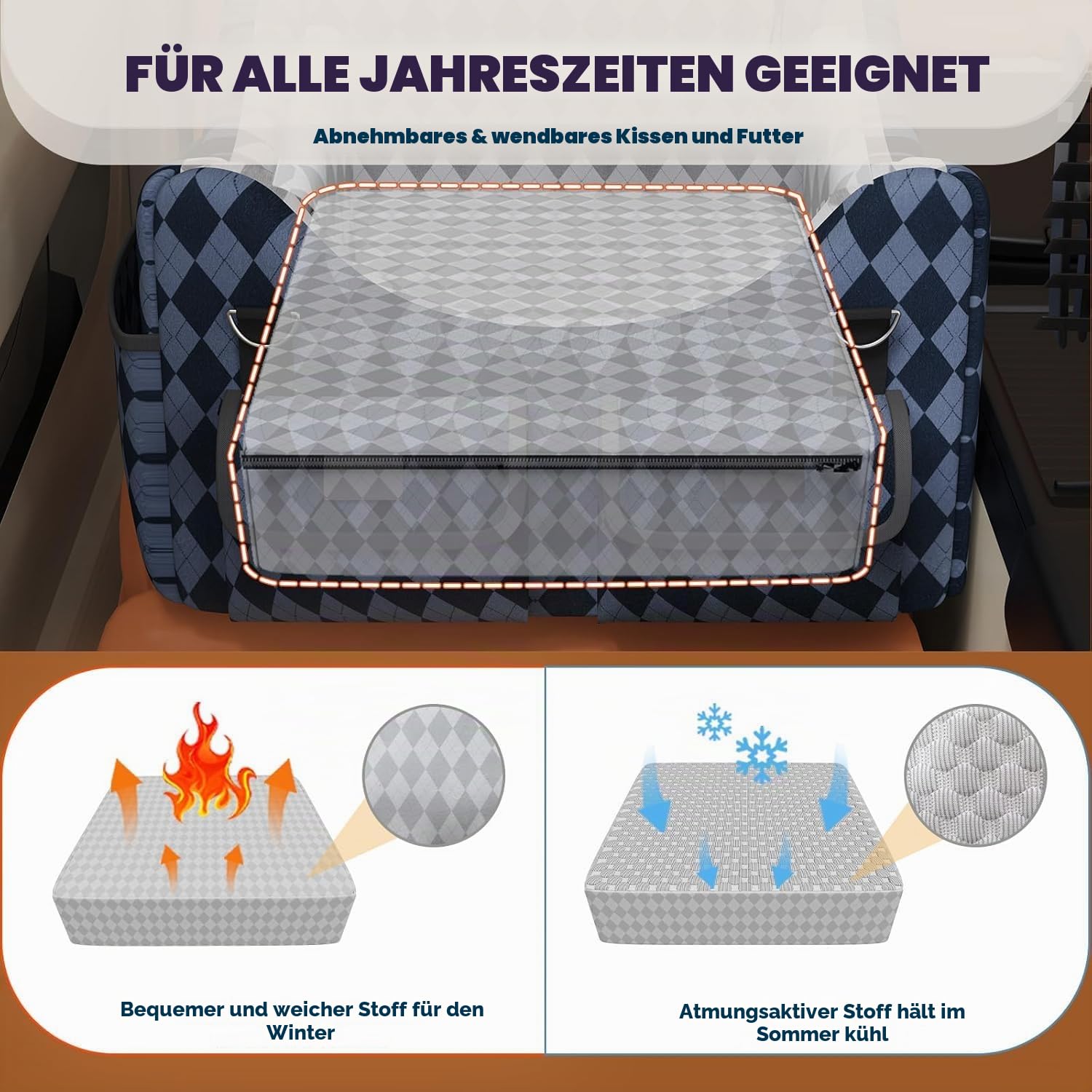 Hundeautositz bis 16kg Kleine & Mittlere Hunde mit Memory-Schaum | Sicherheitsgurt, 4 Fächer, 4 Fächern zur Aufbewahrung, Abnehmbarer Waschbarer Bezug
