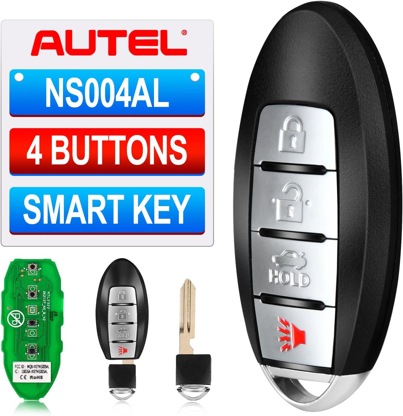 MaxiIM IKEY Programmable Blank Key for Nissan, 2026 IKEYNS004AL 4 Buttons Key Fob Replacement, 130FT/ 40M Smart Keyless Entry Remote, Work with Autel KM100(X) IM508S IM608 PRO 2 IM608S II