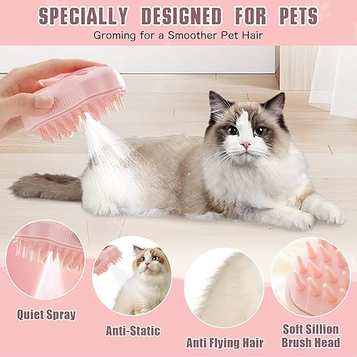 Miniatura 5 de Cepillo de vapor para gatos, cepillo de vapor 3 en 1, cepillo eléctrico para gatos, cepillo de silicona autolimpiante para masajes, limpiar y quitar