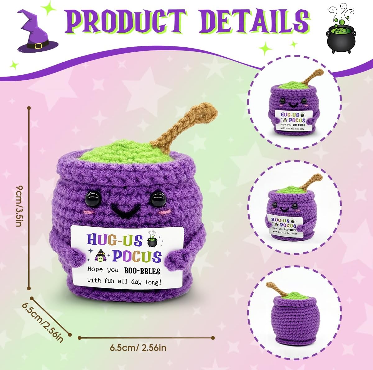 Halloween Positive Cauldron Pot Crochet – Emotional Insprirational Support Gifts for Women Men - Cheer Birthday Gifts for Friends Sister Dad Mom Coworker – Halloween Party Decor Crochet Gift - Image 2