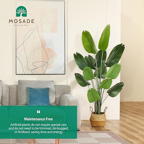 Miniatura 5 de MOSADE Planta artificial de pájaro del paraíso de 6 pies, palmera tropical falsa alta con cesta de hierba marina tejida, árbol sintético realista,