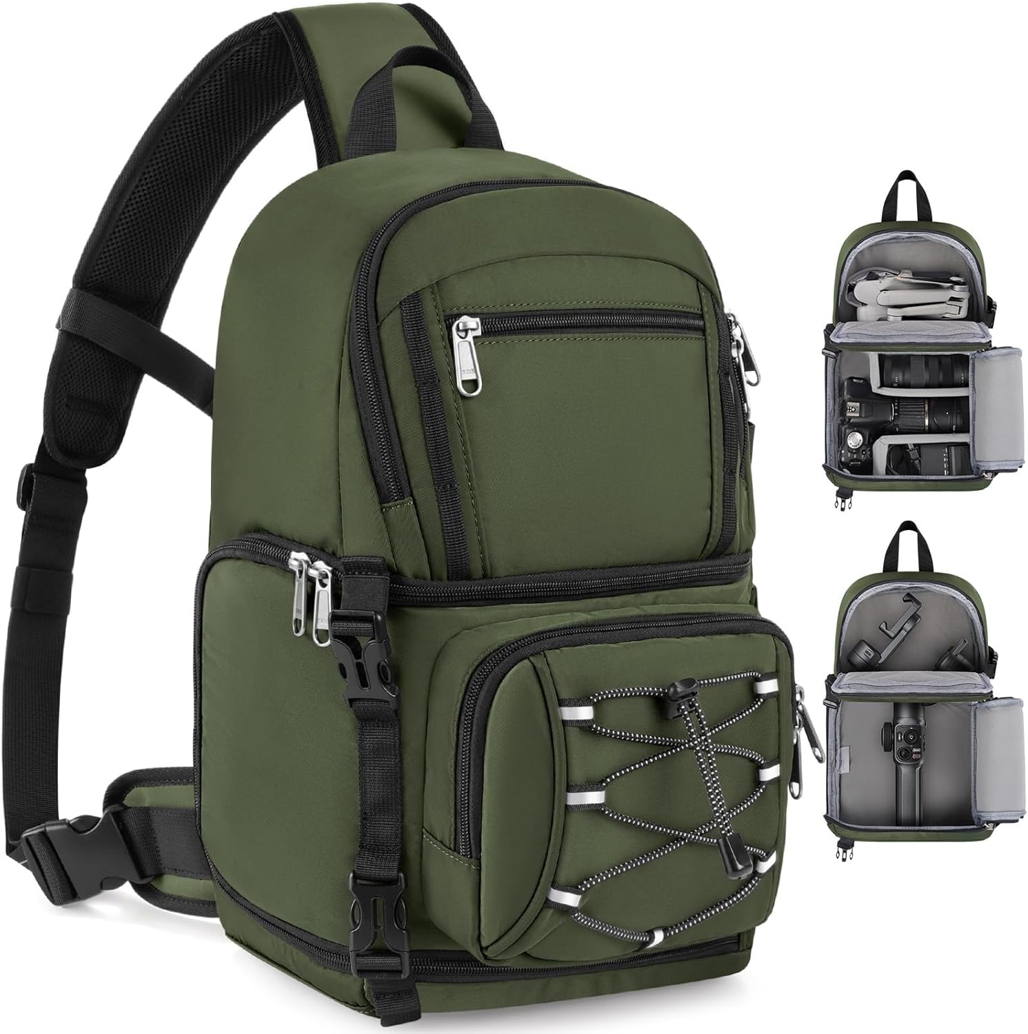 RAINSMORE Camera Bag, DSLR & Mirrorless Camera Sling Bag for Photographers Waterproof Small Camera Crossbody Case with Removable Padded Insert & Tripod Holder for Canon/Nikon/Sony/Fuji, Army Green