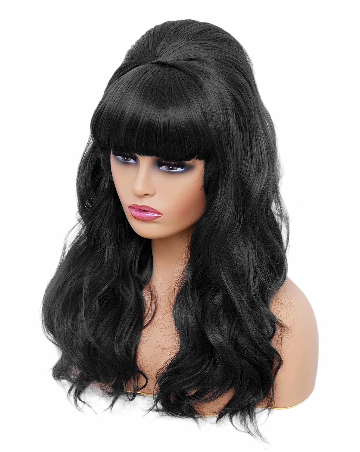 Rugelyss Long Wavy Black Wig with Bang Big Bouffant Beehive Wigs for Women fits 80s Costume or Halloween Party - Image 5